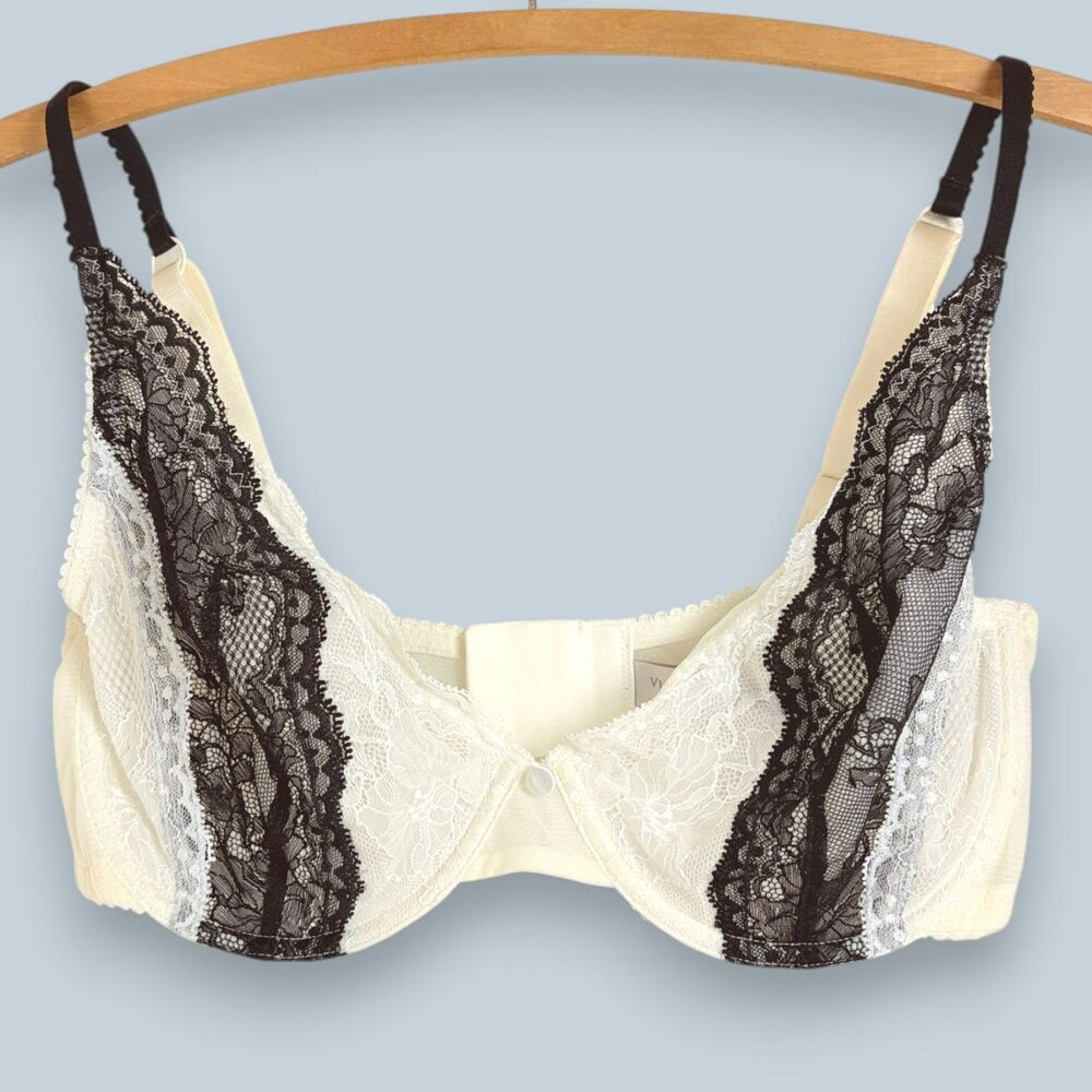 Victoria's Secret Lined Perfect Coverage Underwire Bra Black & Cream Lace 36DD
